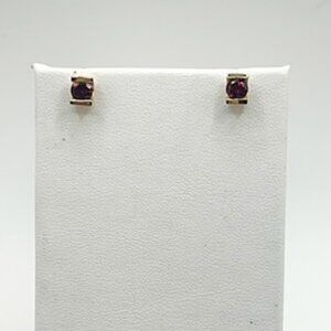 Round Genuine Garnet  Gemstone Earrings in 14kt Gold